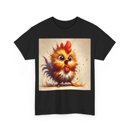 Explosive Joy Tee - Cartoon Bird Edition with a captivating bird illustration on the front, displayed on a classic black unisex cotton tee, embodying luxury and charm.
