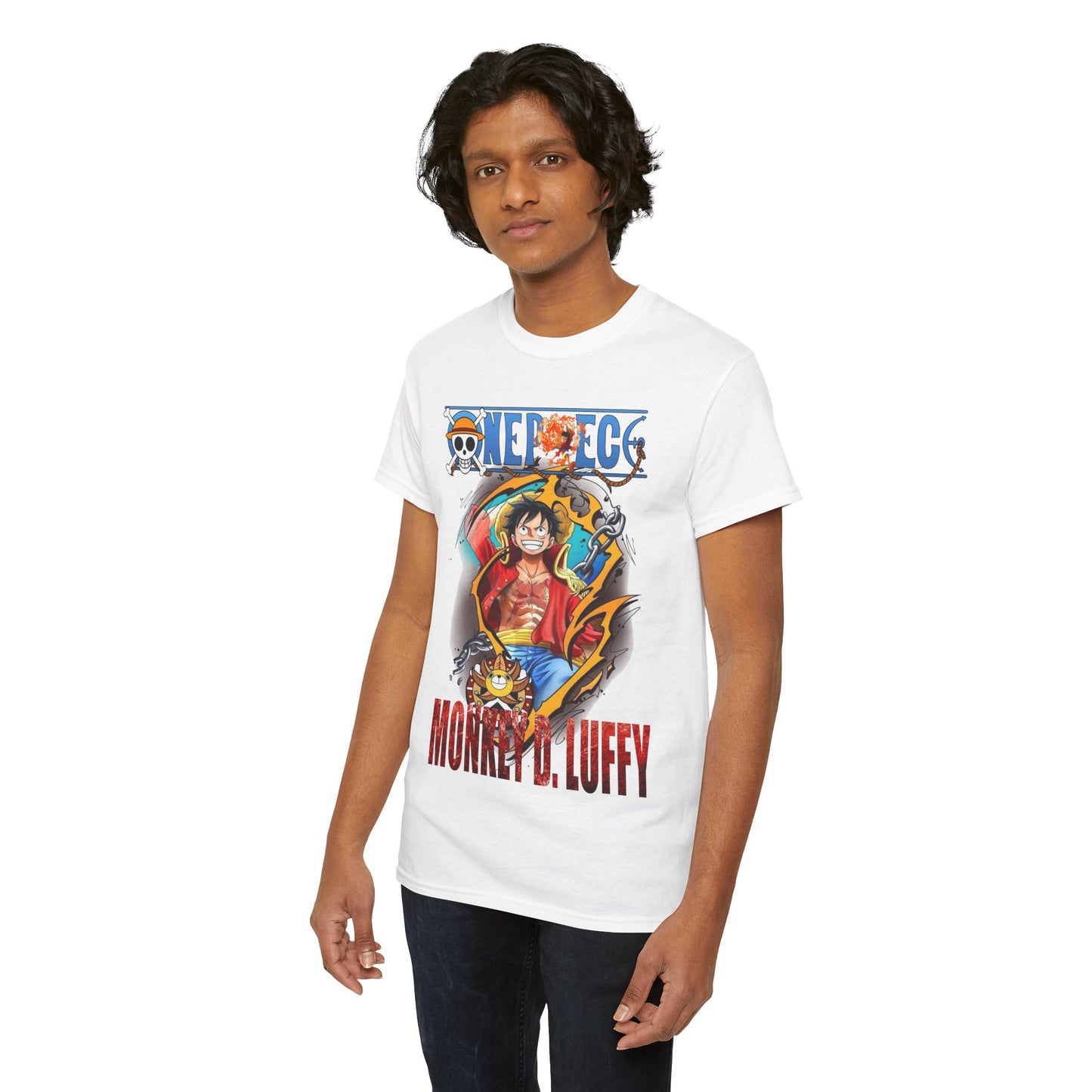 Luxury Monkey D. Luffy t-shirt featuring vibrant graphic design, showcasing the iconic character from anime, perfect for adventurous fashion enthusiasts.