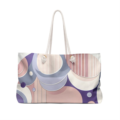 Durable construction of the Pastel Globe Weekender Bag by Dazzling Dreams Studio showcasing thick rope handles and trendy globular shape, ideal for modern voyagers.