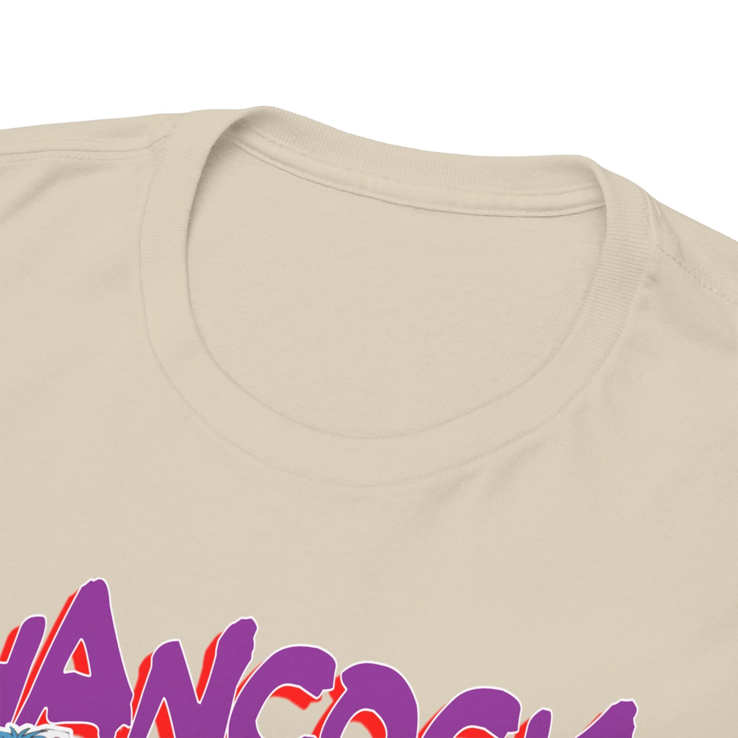 Close-up of the luxurious neckline of the Boa Hancock T-Shirt, emphasising the soft fabric and intricate design details.