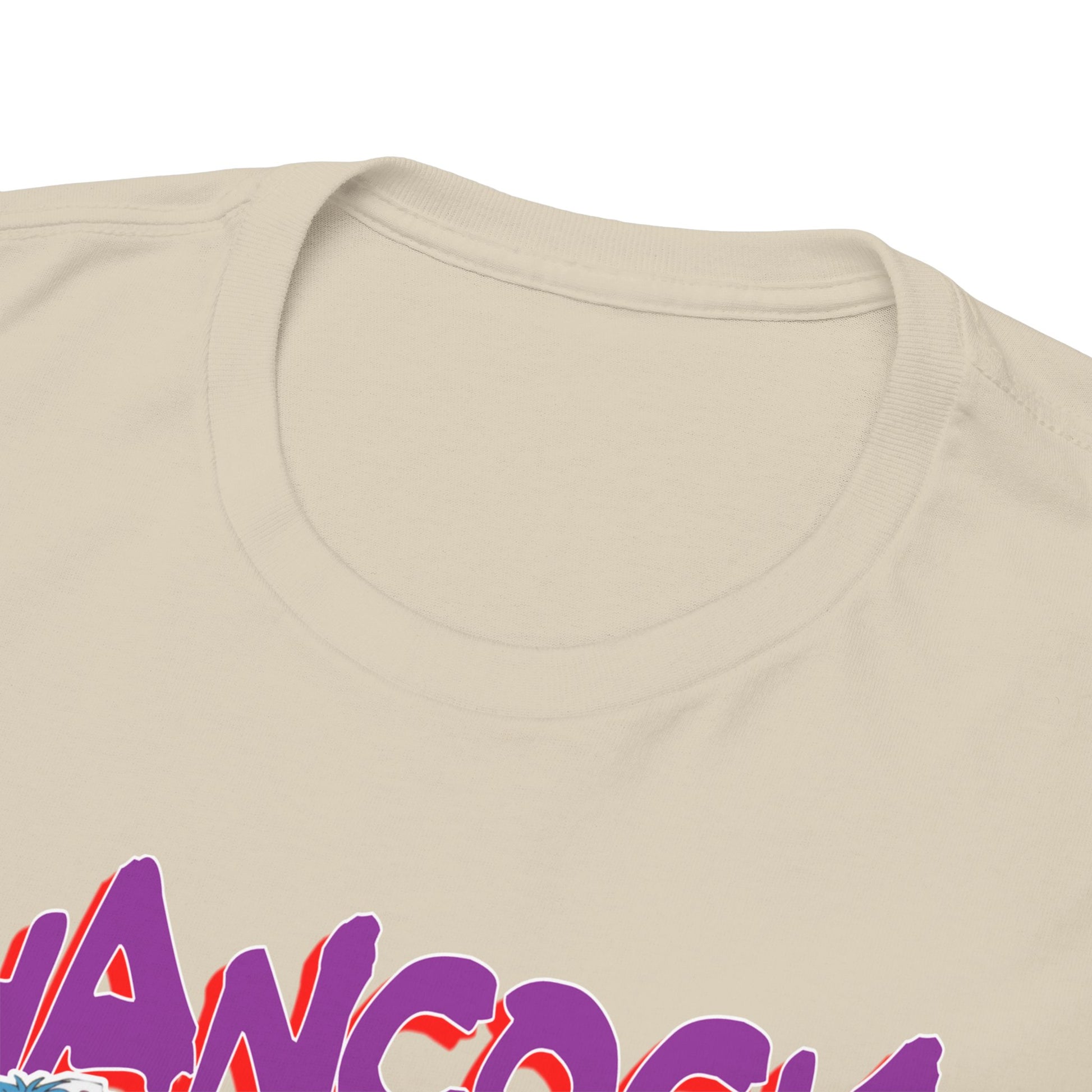 Close-up of the luxurious neckline of the Boa Hancock T-Shirt, emphasising the soft fabric and intricate design details.