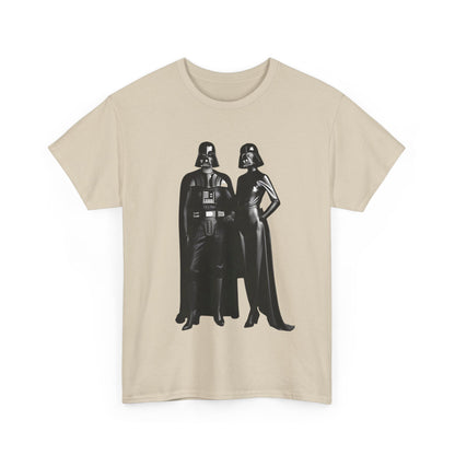 Luxurious Mr + Mrs Vader Star Wars unisex mens graphic cotton t-shirt displaying the formidable Sith couple.