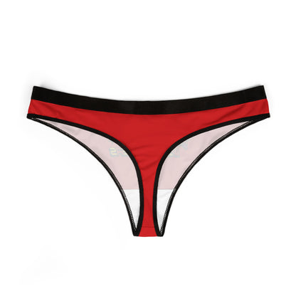 Elegant red thong panties showcasing a striking 'Plays Naughty With Others' print, designed for comfort and style, with a sleek black waistband for an irresistible allure.