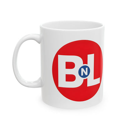 Buy N Large Logo Wall-E Ceramic Mug - 11 oz Whimsical Office Drinkware showcasing a vibrant design with the iconic logo, perfect for delightful sipping.