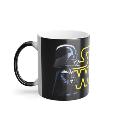 Darth Vader Star Wars Cute 11oz Color Morphing Mug featuring a delightful side profile of Darth Vader alongside the vibrant Star Wars logo, elevating any coffee experience.