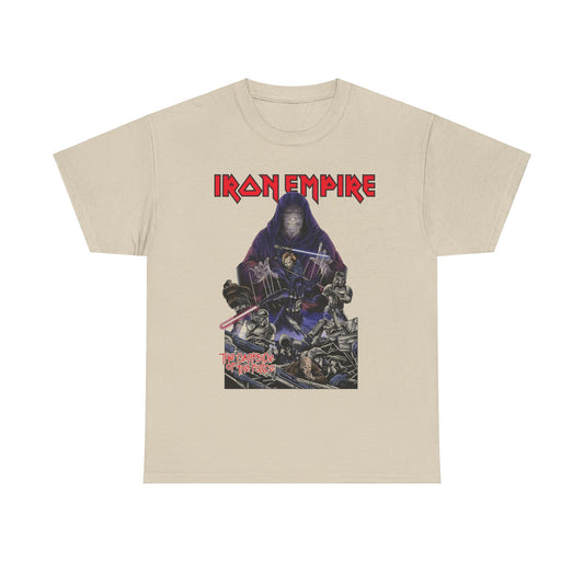 Iron Empire Graphic Tee in beige featuring an iconic Darth Sidious and Vader design, crafted from premium cotton.