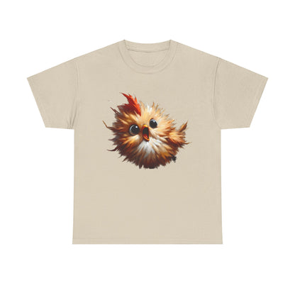 Explosive Joy Tee - Cartoon Bird Edition featuring a vibrant cartoon bird design on a beige unisex cotton tee, radiating fun and energy.