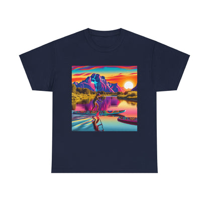Luxurious paddleboarding scene graphic t-shirt by Dazzling Dreams Studio, ideal for water enthusiasts and adventure seekers.