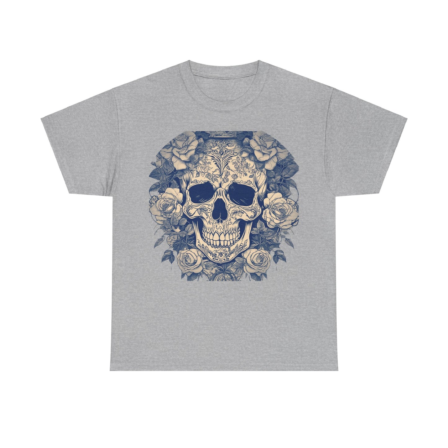 Skulls and Roses Cotton Tee, Unisex Graphic Shirt, 7 color choice