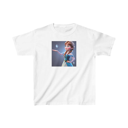 Kids Frozen Anna Heavy Cotton T-Shirt in classic white showcasing Anna from Disney's Frozen, a timeless piece for your little princess.