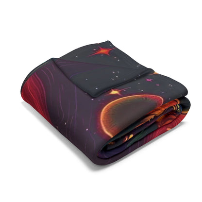 Luxurious folded Decorative and Warm Halloween Spooky Arctic Fleece Blanket displaying rich cosmic illustrations, perfect for elegant seasonal decor.