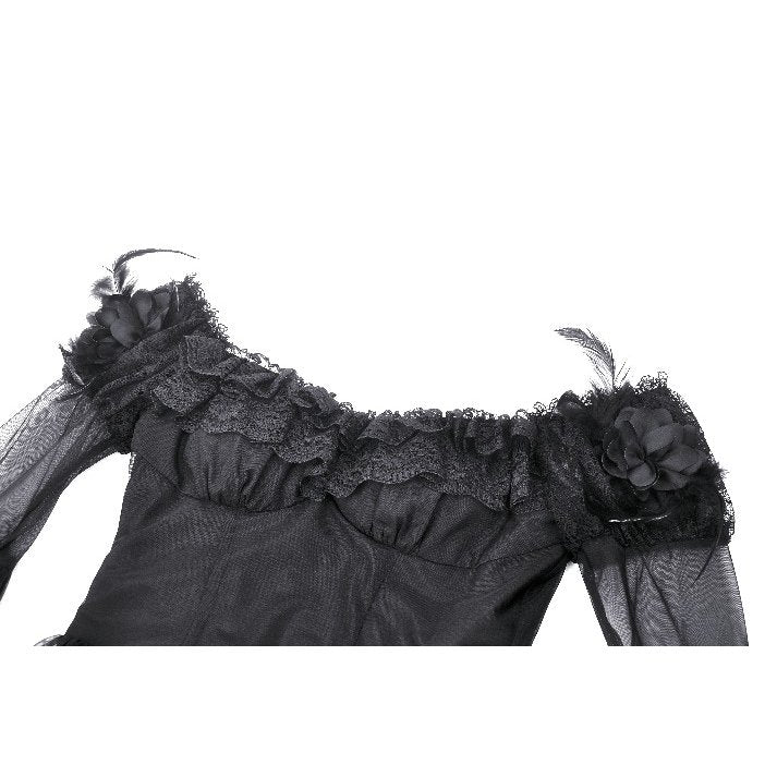 Elegant Dark in Love Millicent Black Tulle Dress featuring a corset silhouette and exquisite feather details for a gothic twist.