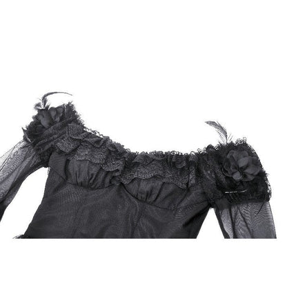 Elegant Dark in Love Millicent Black Tulle Dress featuring a corset silhouette and exquisite feather details for a gothic twist.