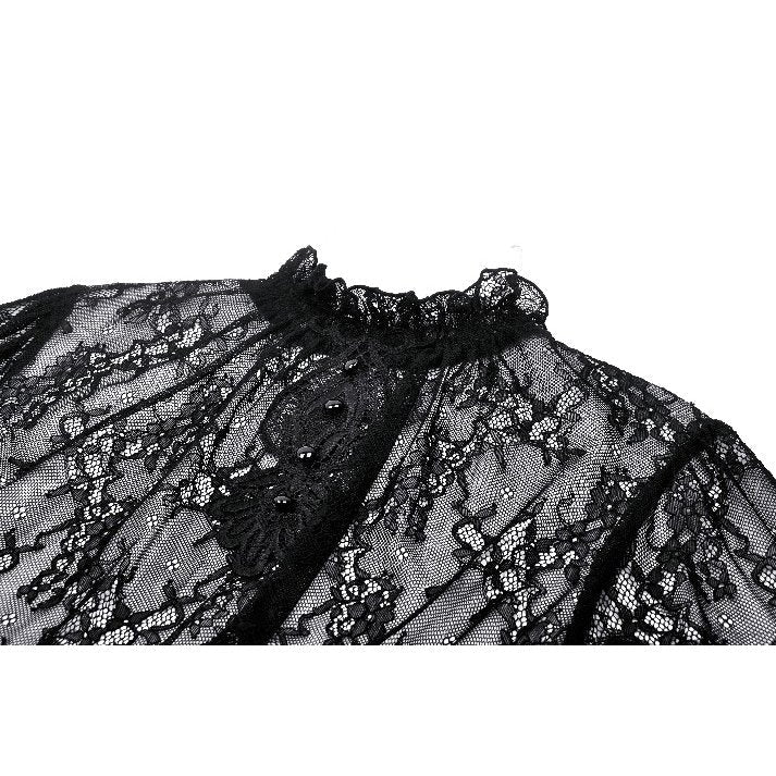 Close-up of the eyelash lace cuffs on the Aoife Black Lace Top, highlighting exquisite detailing and luxurious texture.