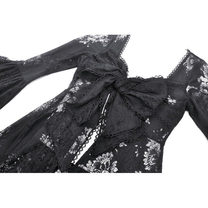 Back view of the Dark in Love Emersyn long robe, featuring bell sleeves and a graceful drape for a timeless gothic aesthetic.