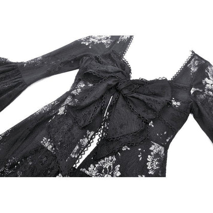 Back view of the Dark in Love Emersyn long robe, featuring bell sleeves and a graceful drape for a timeless gothic aesthetic.