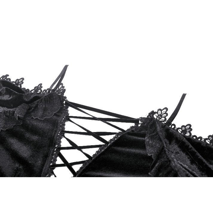 Gothic velvet off-shoulder mermaid dress with ruffle details, showcasing dark elegance and luxurious texture, perfect for evening wear.