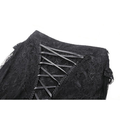 Detailed shot of the mermaid hemline on the Dark in Love Nevaeh Skirt, featuring unique lace accents for a dramatic flair.