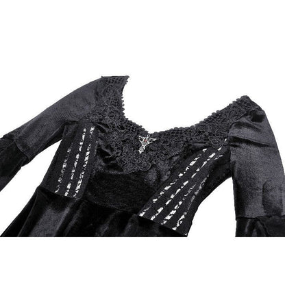 Stylish depiction of the Dark In Love Petricka Velvet Maxi Dress adorned with a cross pendant, perfect for enhancing your dark and mysterious aesthetic.