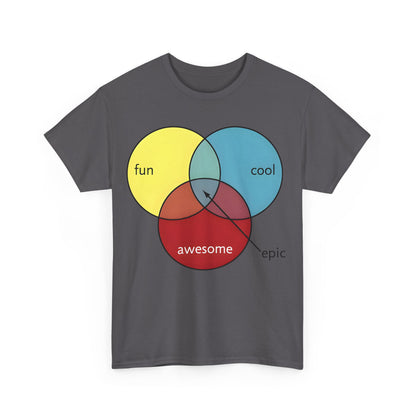 Epic Pie Chart Graphic Tee - Unisex Triad T-Shirt featuring a colourful humorous design with circles representing fun, cool, and awesome.