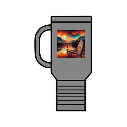 Fantasy Paddleboarding 40Oz Insulated Travel Mug in sleek grey, showcasing an exquisite paddleboarding design fit for stylish outdoor lovers.