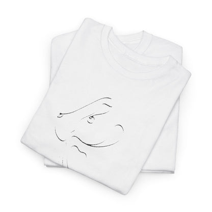 Luxurious graphic cotton t-shirt featuring a minimalist animal sketch, elegantly folded, perfect for casual chic looks.