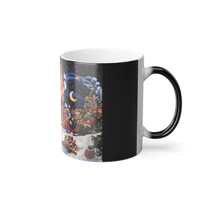 Another angle of the Discworld Hogfather Color Morphing Mug, emphasising its enchanting heat-change feature and the whimsical design representing the Discworld universe.
