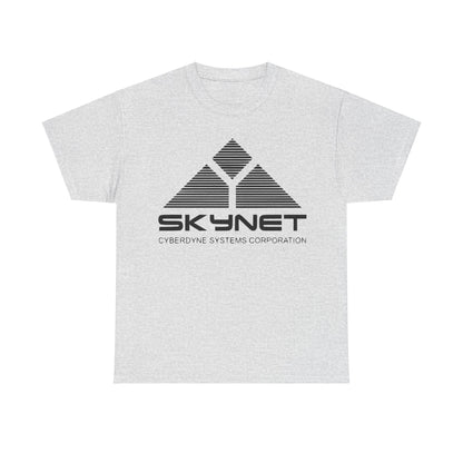 Skynet Cyberdyne Systems - Terminator Retro Logo Graphic Tee Unisex in grey, featuring a luxurious vintage aesthetic with the renowned Skynet logo, ideal for casual outings and collectors.