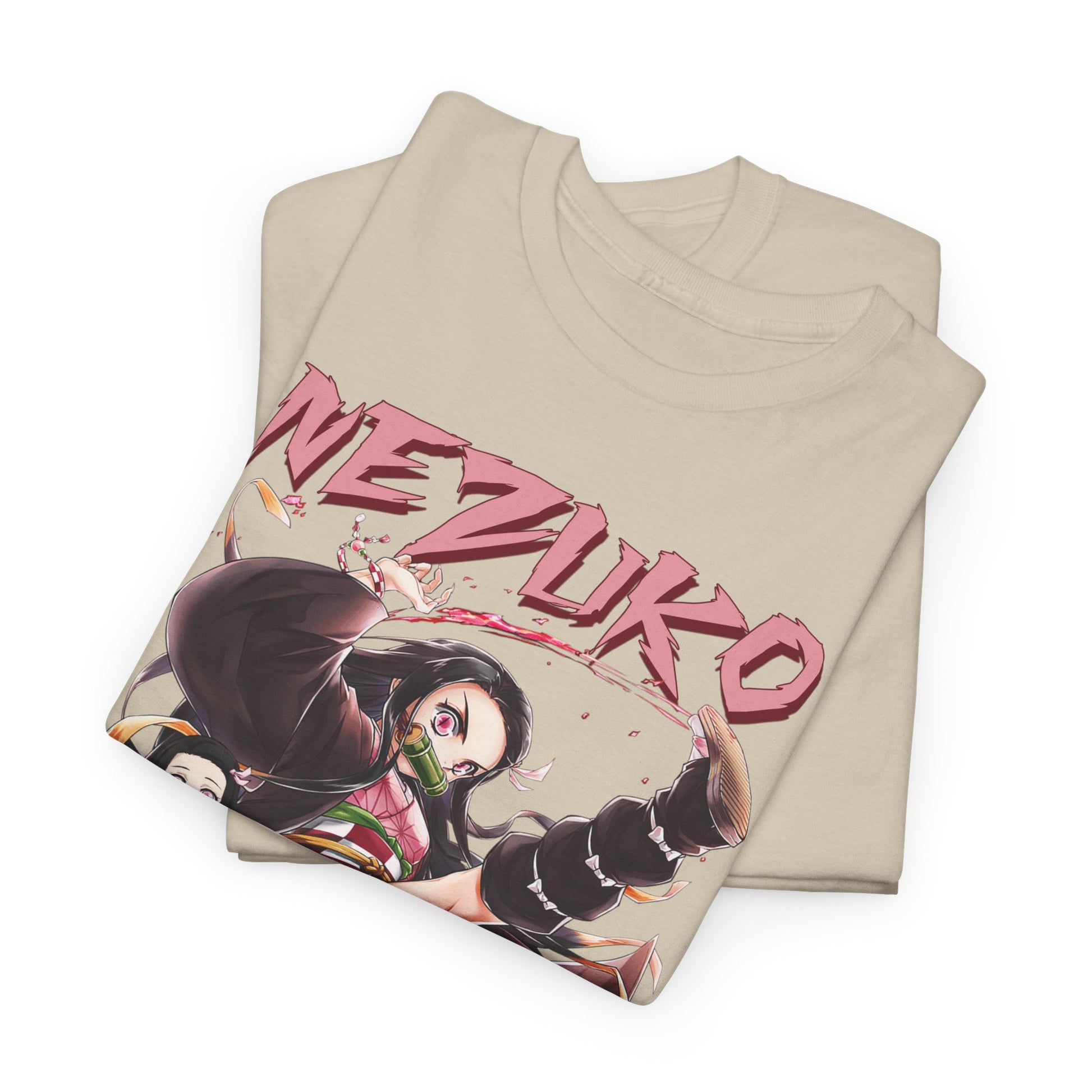 Chic display of folded Nezuko Kamado T-shirts, showcasing premium fabric and stunning design, ideal for adding a touch of anime luxury to your wardrobe.