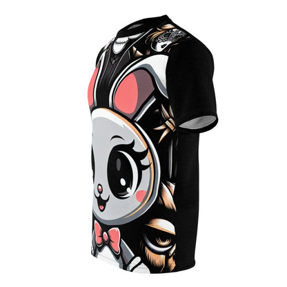 Model wearing the Whimsy Whispergore Tee in stylish casual setting, showcasing Dazzling Dreams Studio's unique fashion flair.