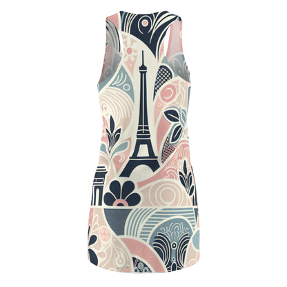 Close-up of Leonardo Bellucci Paris Dress showcasing intricate patterns inspired by Parisian landmarks including the Arc de Triomphe.