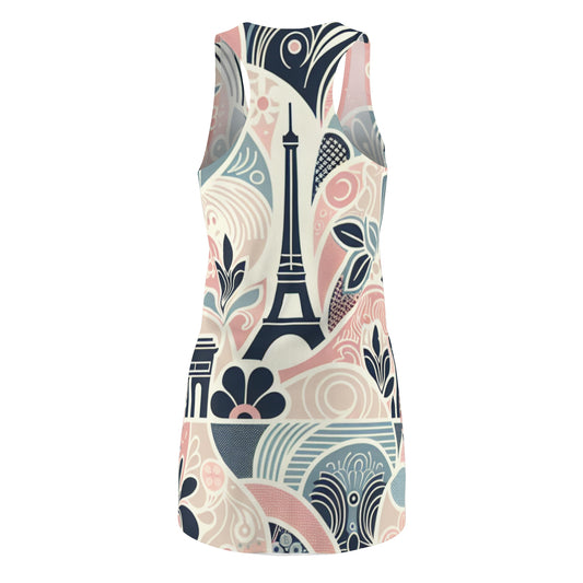 Close-up of Leonardo Bellucci Paris Dress showcasing intricate patterns inspired by Parisian landmarks including the Arc de Triomphe.