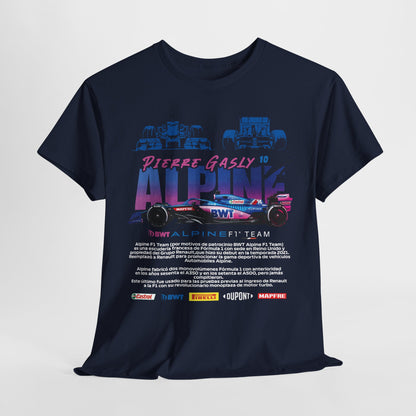 Refined Alpine F1 Team Men’s T-Shirt thoughtfully draped to accentuate its premium graphic design, an ultimate choice for motorsport enthusiasts.