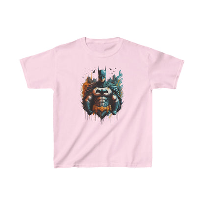 Childs Unleash the Power of Gotham: Batman Graphic Unisex Graphic Tee Shirt Kids in pink, showcasing a bold Batman graphic with intricate details and vibrant colours, perfect for young fans of the Dark Knight.