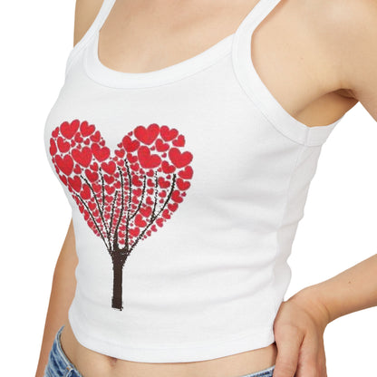 Valentine's Day Lovers Gift Women's Spaghetti Strap Tank Top featuring a vibrant heart tree design, perfect for expressing love and style.