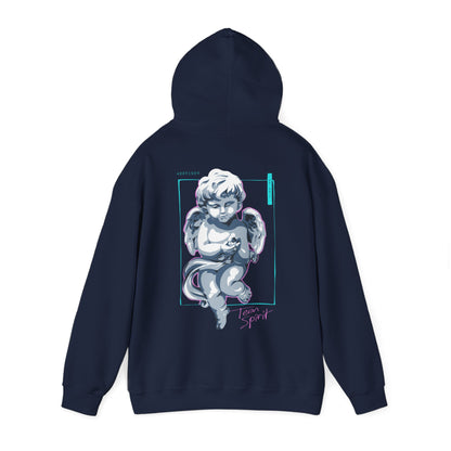 Luxurious Cherubic Angel hoodie with a captivating illustration of a cherubic angel, featuring soft grey-blue tones and intricate details, embodying stylish comfort and artistic flair.