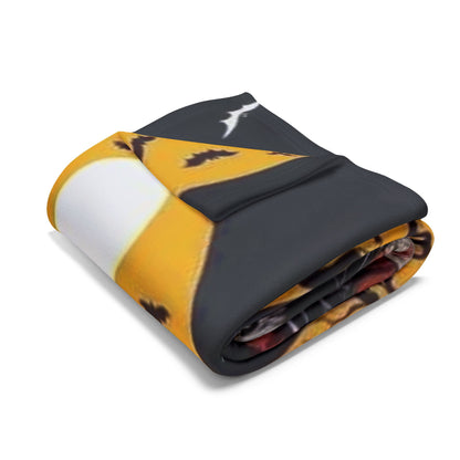 Rolled Decorative and Warm Halloween Spooky Arctic Fleece Blanket showcasing vibrant Halloween colours. Ideal for a luxurious and cozy ambiance during the spooky season.