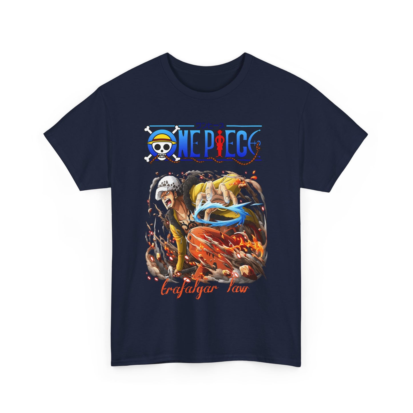 Striking men's t-shirt featuring vibrant Trafalgar Law graphic, a celebration of anime artistry, crafted from premium soft fabric.