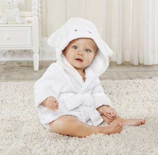 Elegant Children's Hooded Absorbent Animal-shaped Bathrobe in a charming white sheep design, ideal for wrapping your little one in warmth and joy after bath time.