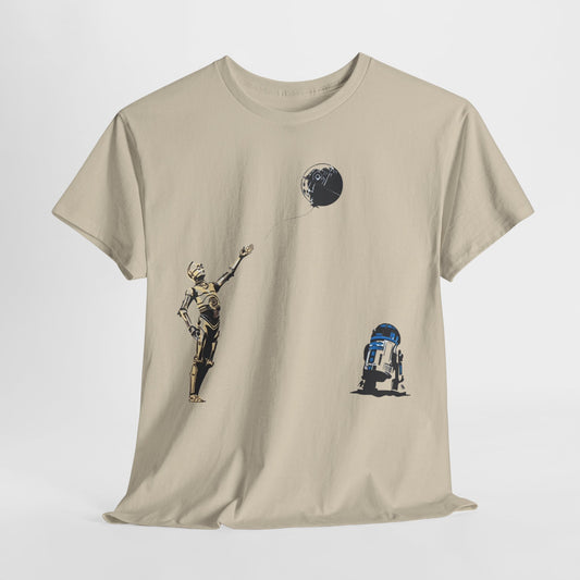 Star Wars T-Shirt - C-3PO & R2-D2 with Death Star Balloon - Funny Graphic Men's