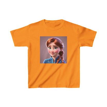 Kids Frozen Anna Heavy Cotton T-Shirt in bright orange featuring the adorable character Anna, perfect for adding a touch of playful charm to any child's wardrobe.