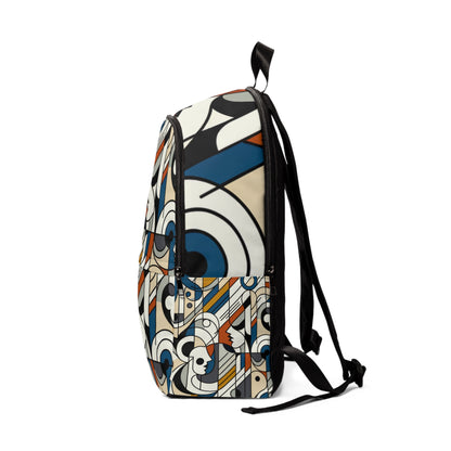 Another side perspective of the Chic Abstract Fusion Backpack, illustrating its artistic design and vibrant colours, embodying luxury and style.