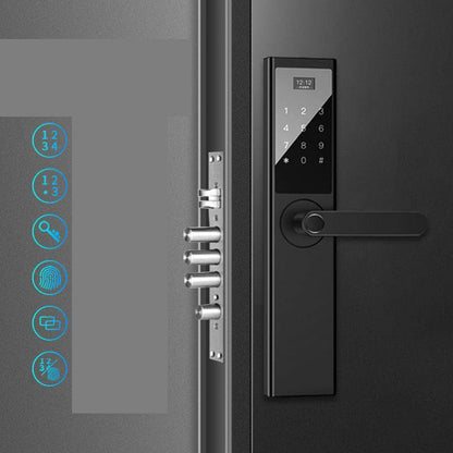 Luxury Home Security Door Fingerprint Lock - Close-up view revealing the multi-lock system, emphasizing strong security features and high-end design.