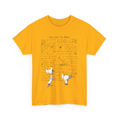 Stylish Pinky And The Brain Graphic T-Shirt in vibrant yellow, showcasing playful artwork and mathematical motifs, perfect for modern geek chic.