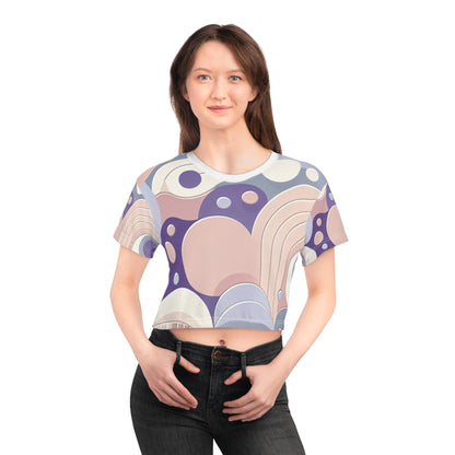 Versatile pastel purple crop top from Dazzling Dreams Studio, featuring delicate globular designs ideal for casual and evening attire.