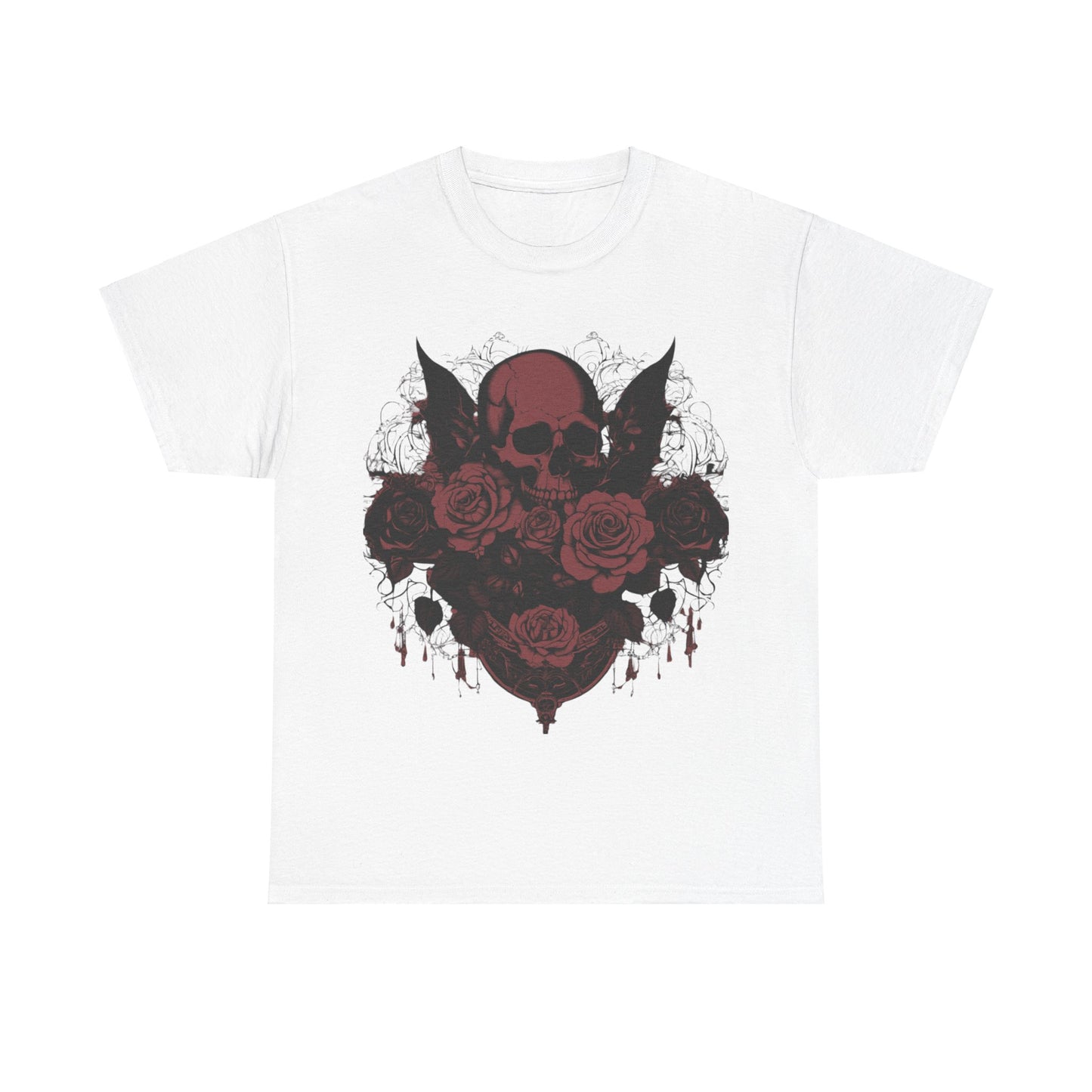 Skulls and Roses Cotton Tee, Unisex Graphic Shirt, 7 color choice