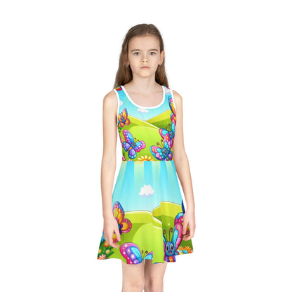 Adjustable straps of the Lilliana Twinklestitch Butterfly Print Sundress by Dazzling Dreams Studio, designed for comfort and style, ideal for active girls.