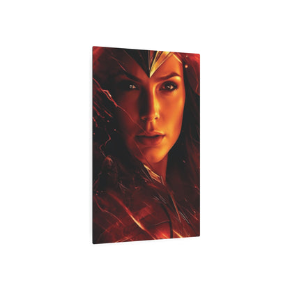 Wonder Woman Metal Art Poster with a side view accentuating the character's strength and elegance, ideal for a luxurious decor setting.