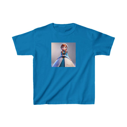 Kids Frozen Anna Heavy Cotton T-Shirt in bright blue, featuring the iconic character Anna from Frozen, perfect for adventurous young girls.