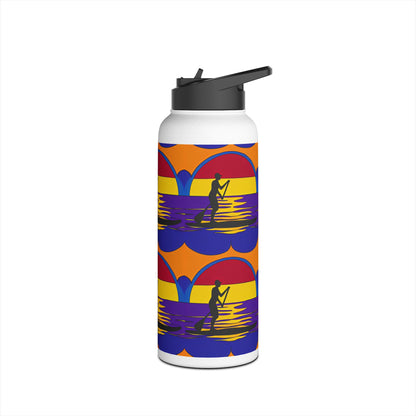 Elegant Fantasy Paddleboarding Stainless Steel Water Bottle displaying a colourful paddleboarding theme, a must-have for luxury hydration.